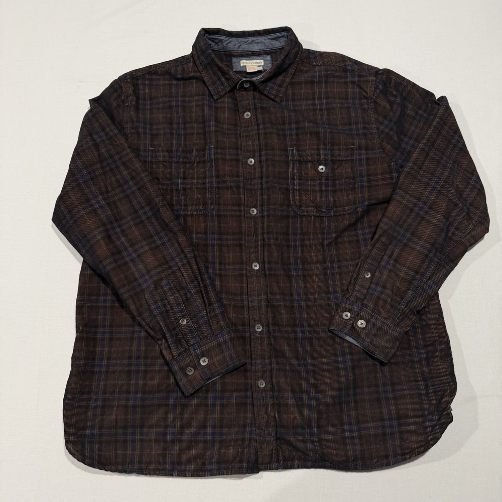 Carbon 2 Cobalt Corduroy Shirt Mens Large Brown Plaid Button Up Long Sleeve C2C